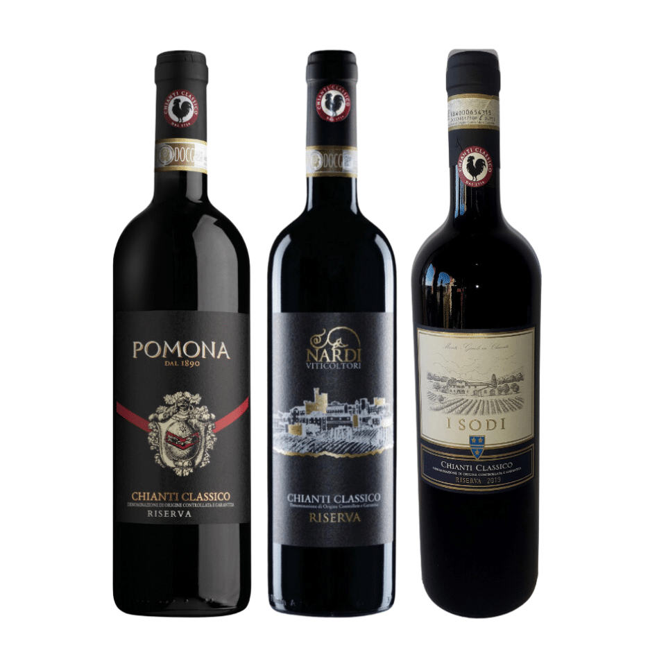 Chianti Classico Riserva Magnifica 3st flaskor rödvin med etikett