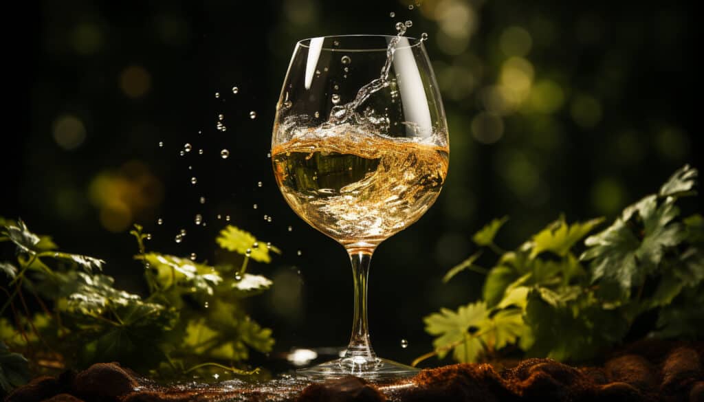 Celebration of nature luxury  wineglass pours fresh grape refreshment generated by artificial intelligence