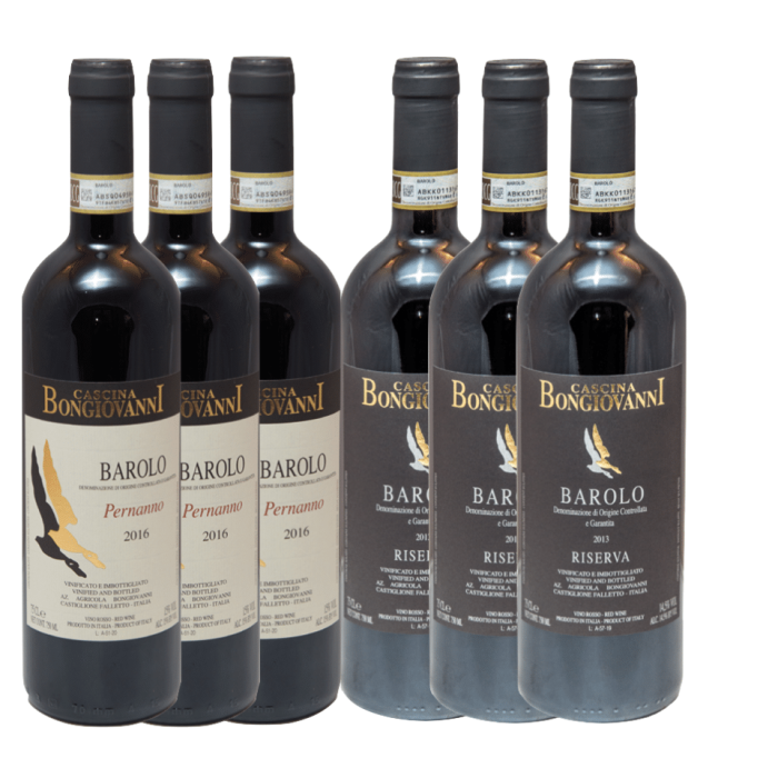 Blandlåda Barolo Cascina Bongiovanni 6st flaskor vin med etikett