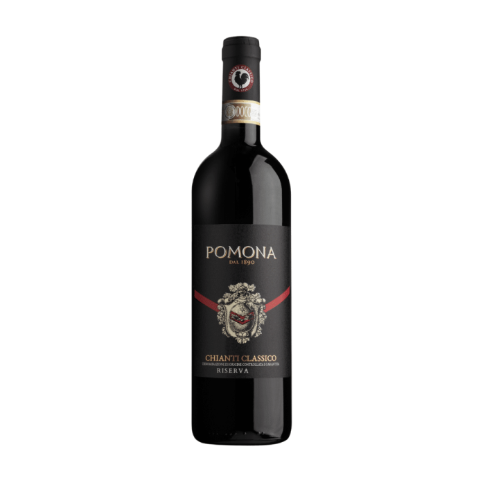 Pomona Chianti Classico 2020 DOCG Riserva rödvinsflaska med etikett