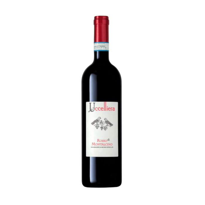 Rosso di Montalcino D.O.C rödvinsflaska med etikett