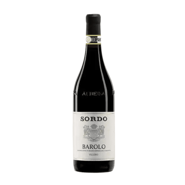 Sordo Barolo “Villero” 2016 rödvinsflaska med etikett